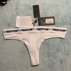 Philipp Plein Thong Bikini underwear White w/ Black Logo Waistband New w/ Tags!